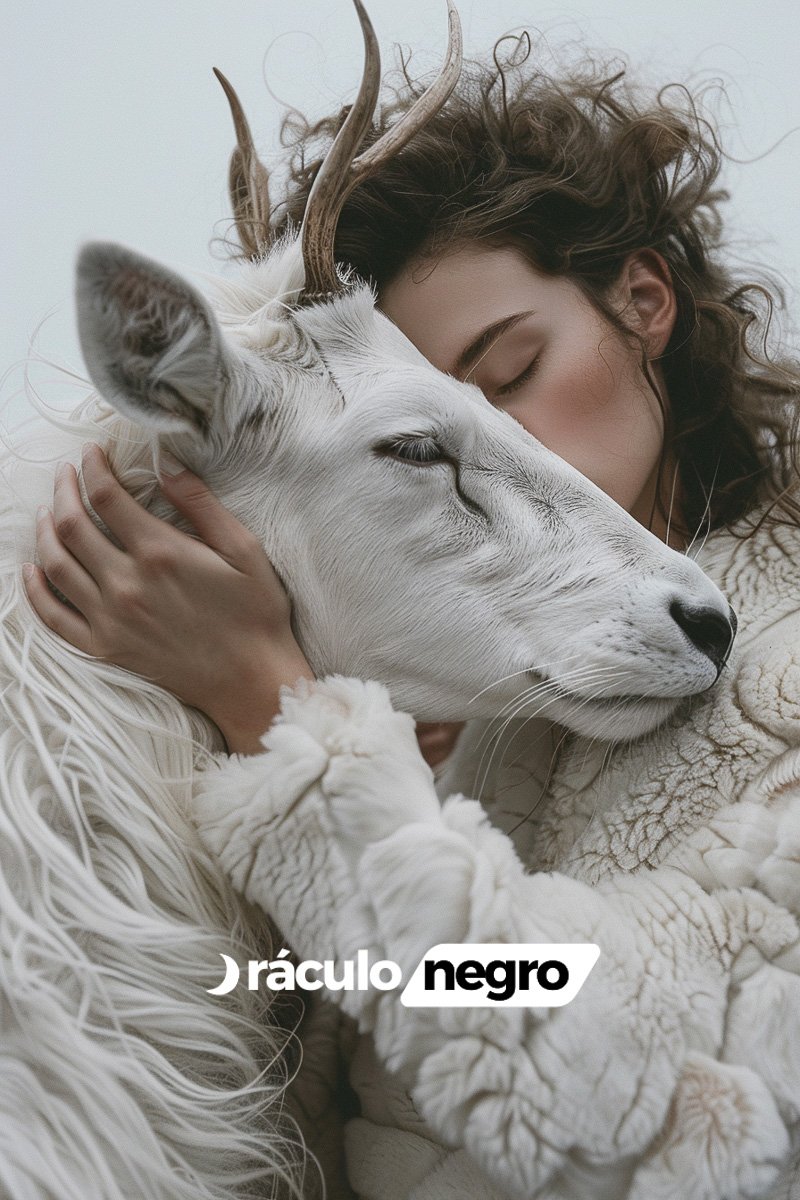 Compatibilidad de Capricornio en el amor, retrato con cabra blanca que simboliza a Capricornio