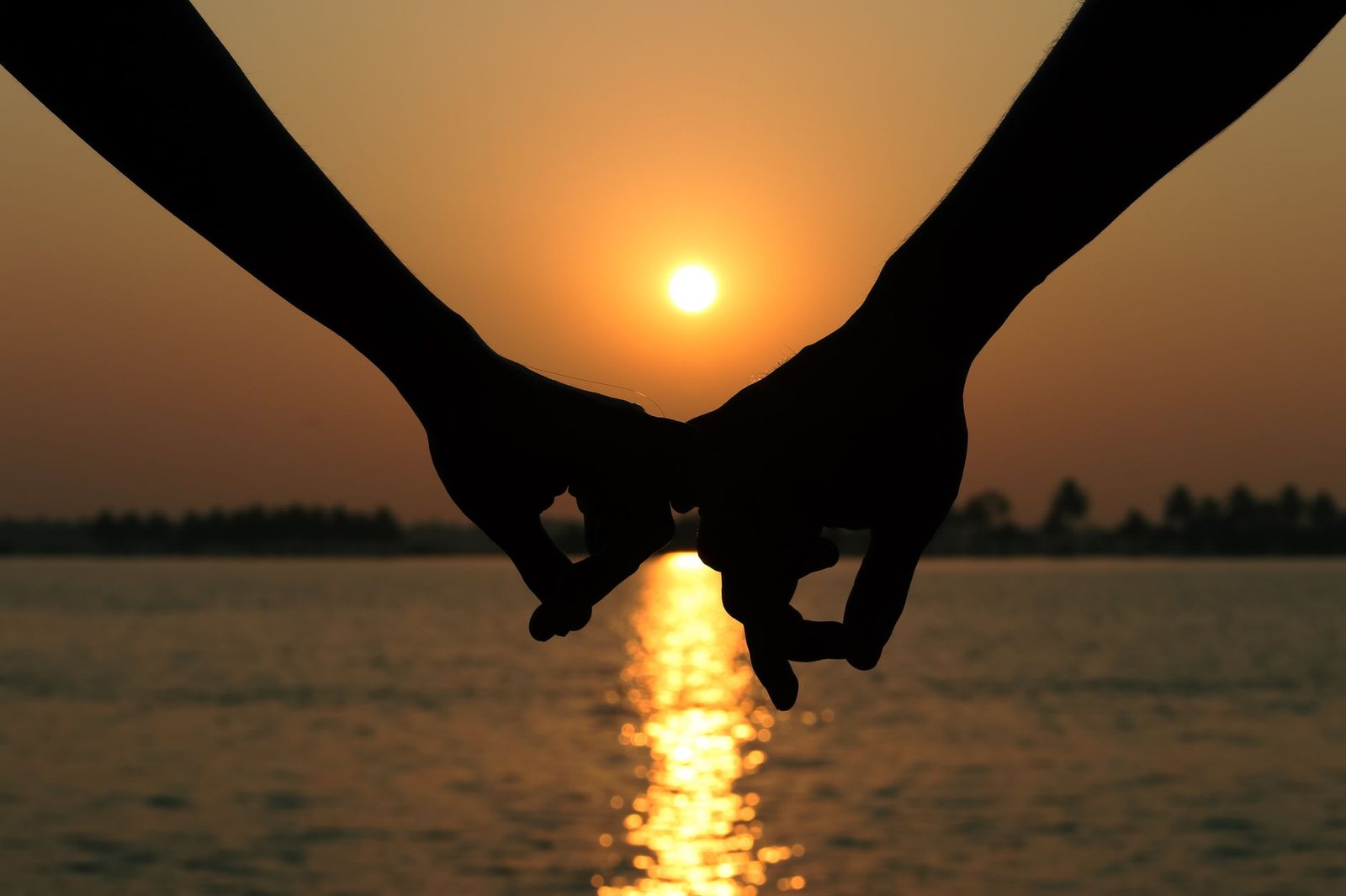Pareja de la mano al atardecer, símbolo de la casa 7 en astrología
