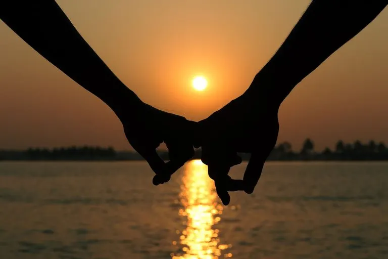 Pareja de la mano al atardecer, símbolo de la casa 7 en astrología